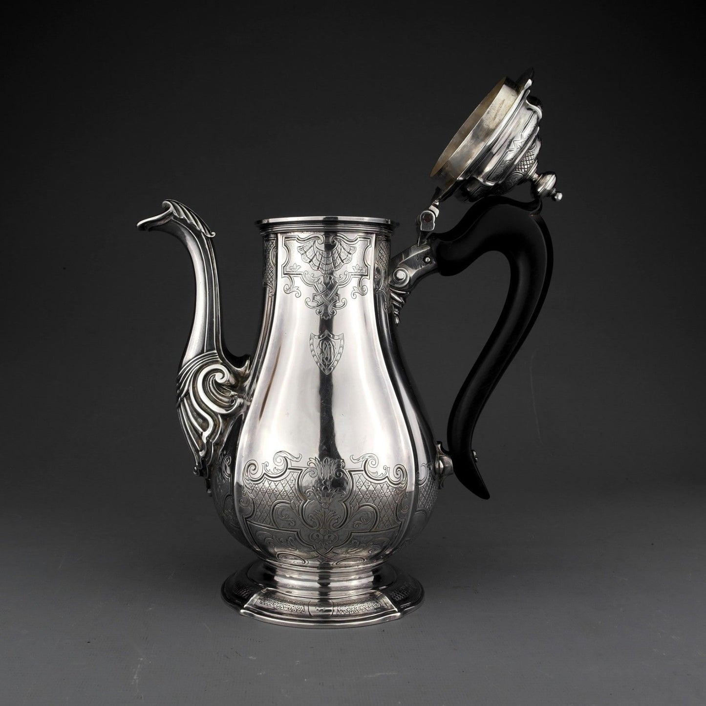 Rare CHARLES KANDLER Solid Sterling Silver Coffee Pot, George I, London 1723