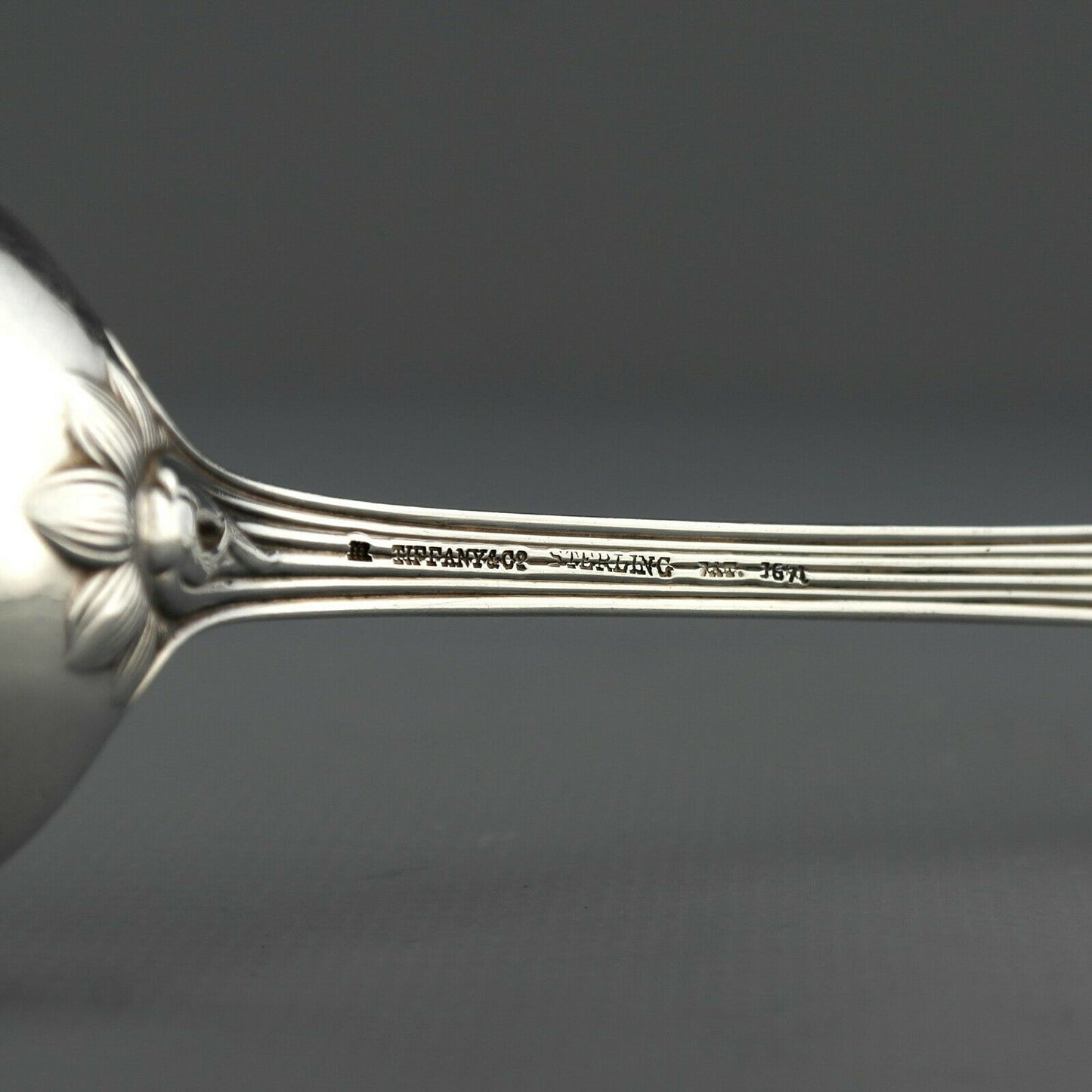 Antique Tiffany Co Japanese Pattern Sterling Silver Large Serving Spoon 8.75" #1