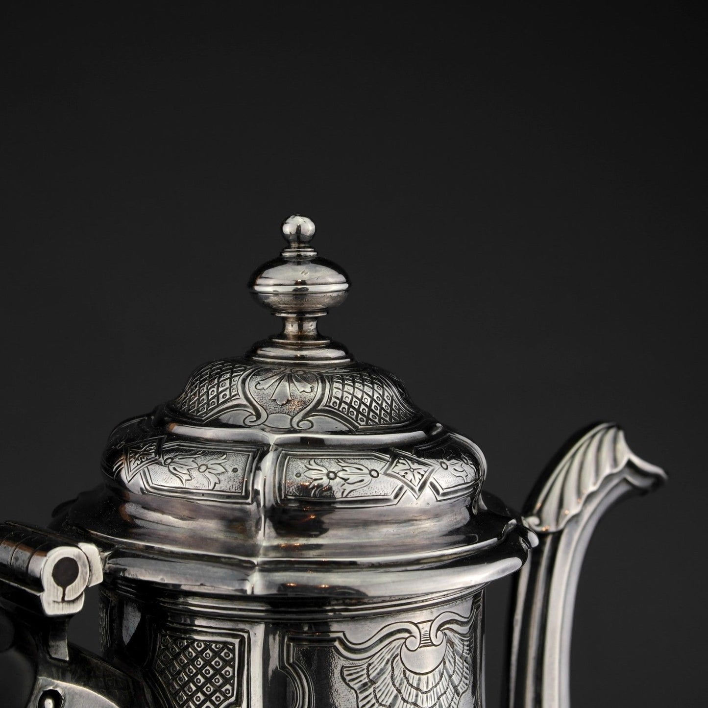 Rare CHARLES KANDLER Solid Sterling Silver Coffee Pot, George I, London 1723