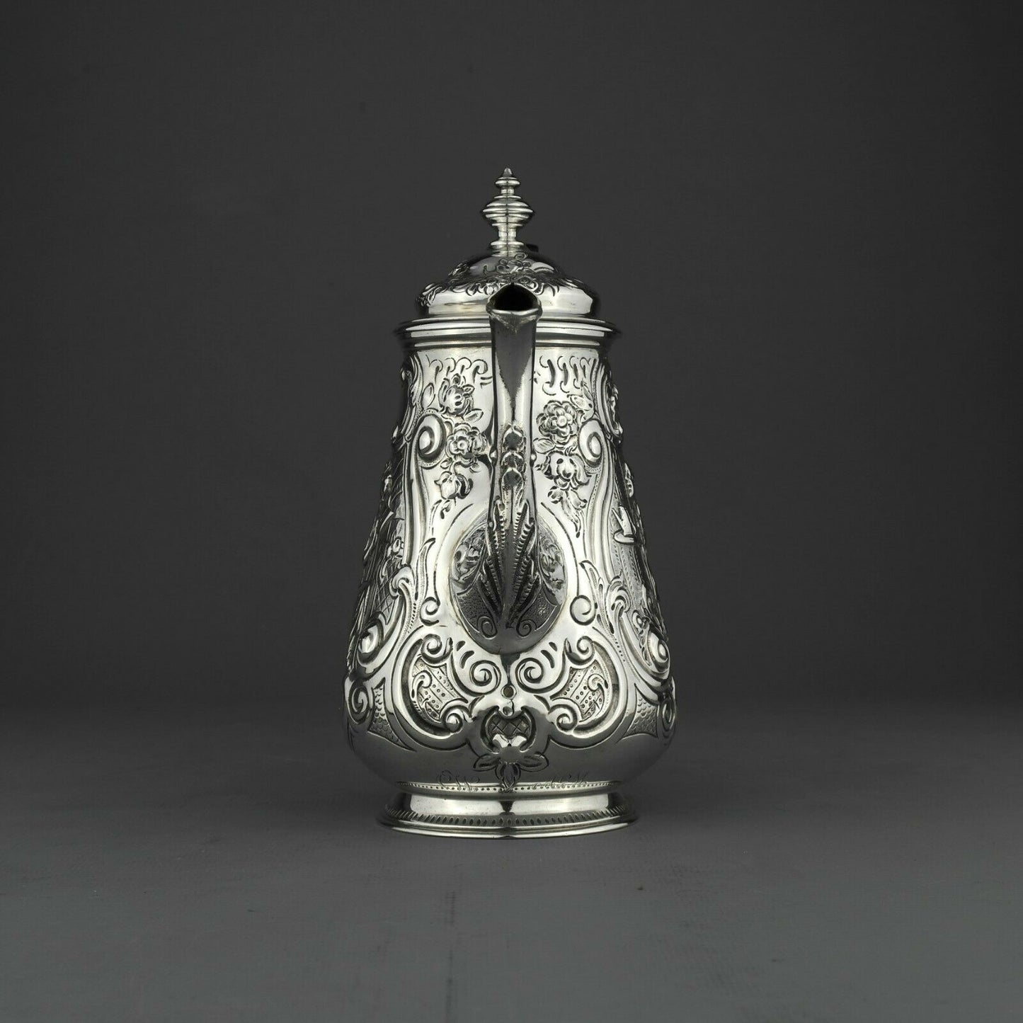 Ornate Antique George III Solid Sterling Silver Coffee Pot, London 1793.