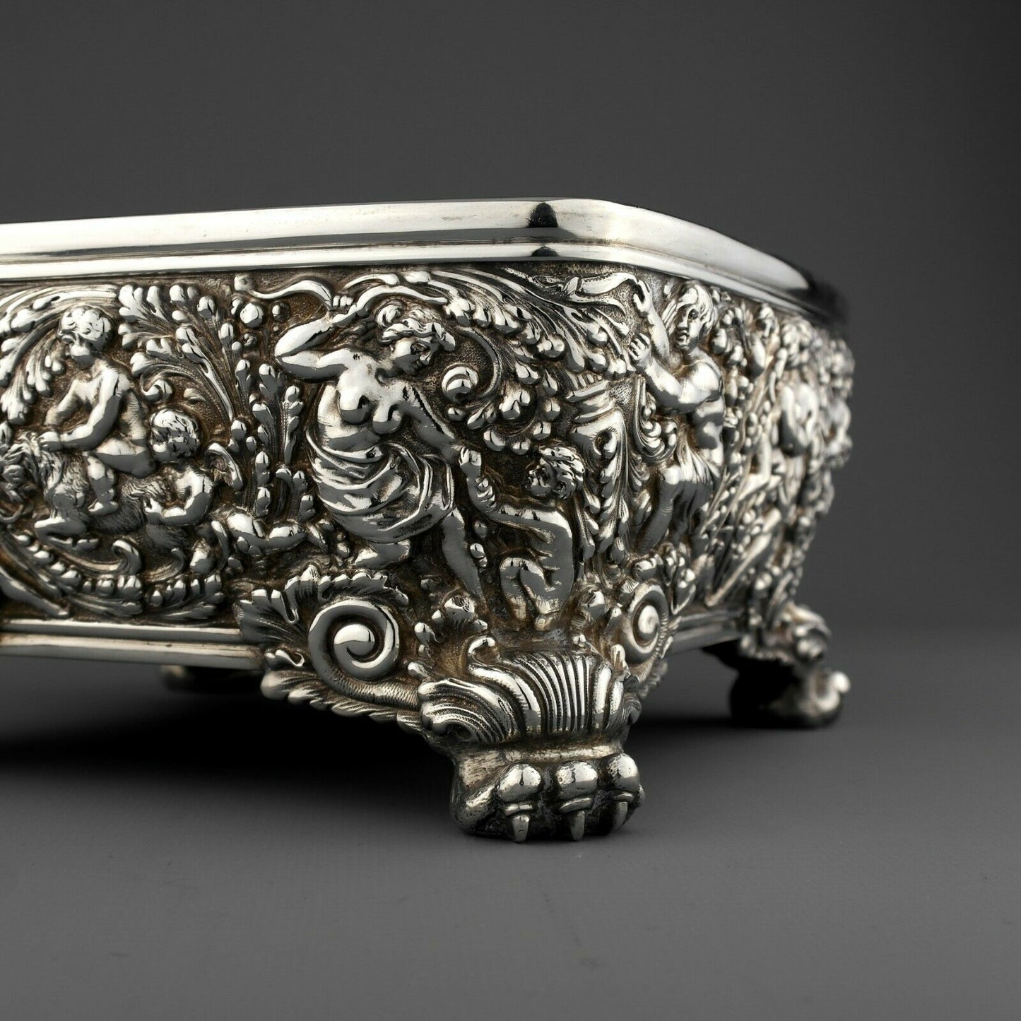 Ornate Antique Tiffany Solid Sterling Silver Bowl. Olympian Pattern. Circa 1880.