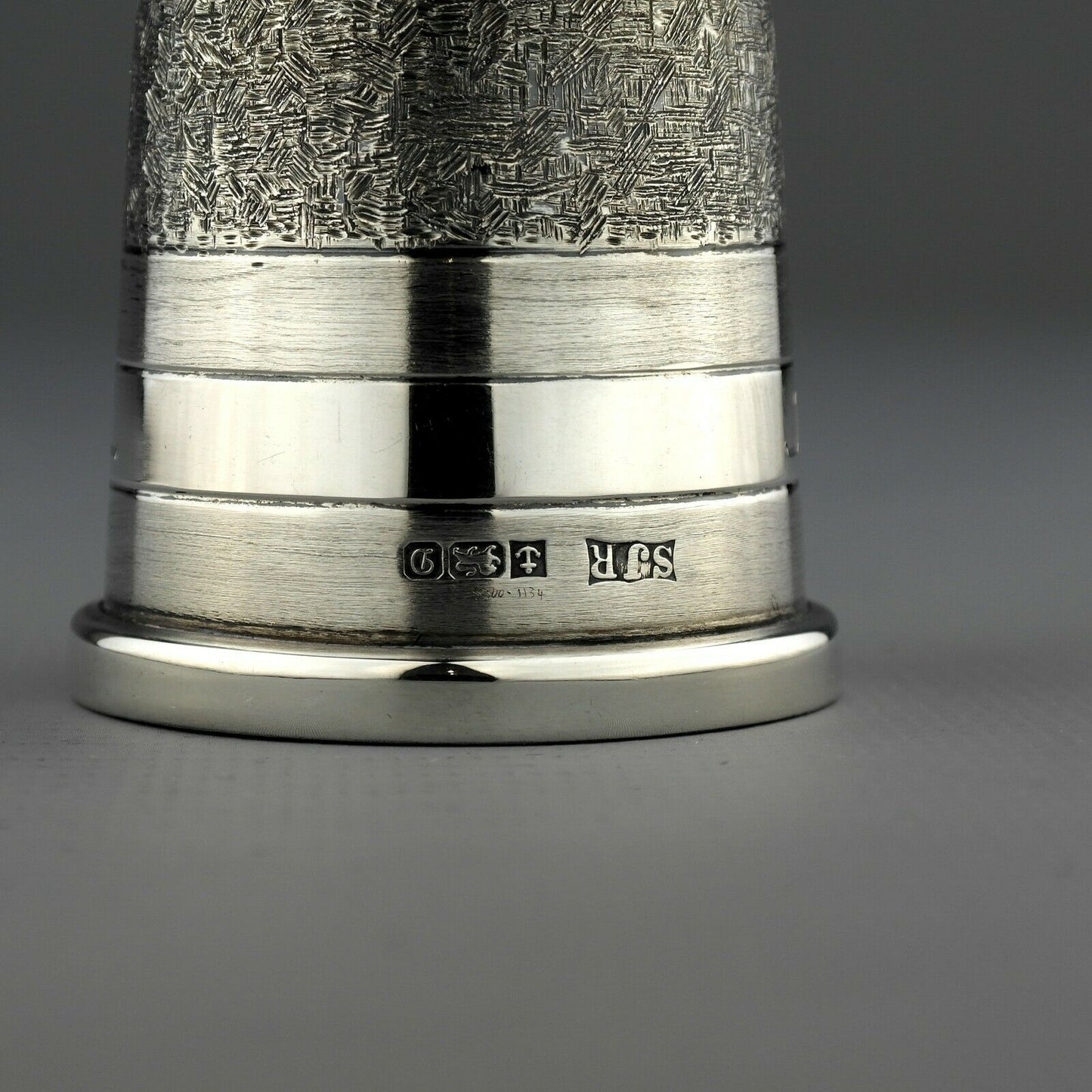 Antique Novelty Solid Sterling Silver JUST A THIMBLE FULL Spirit Measure / Cup