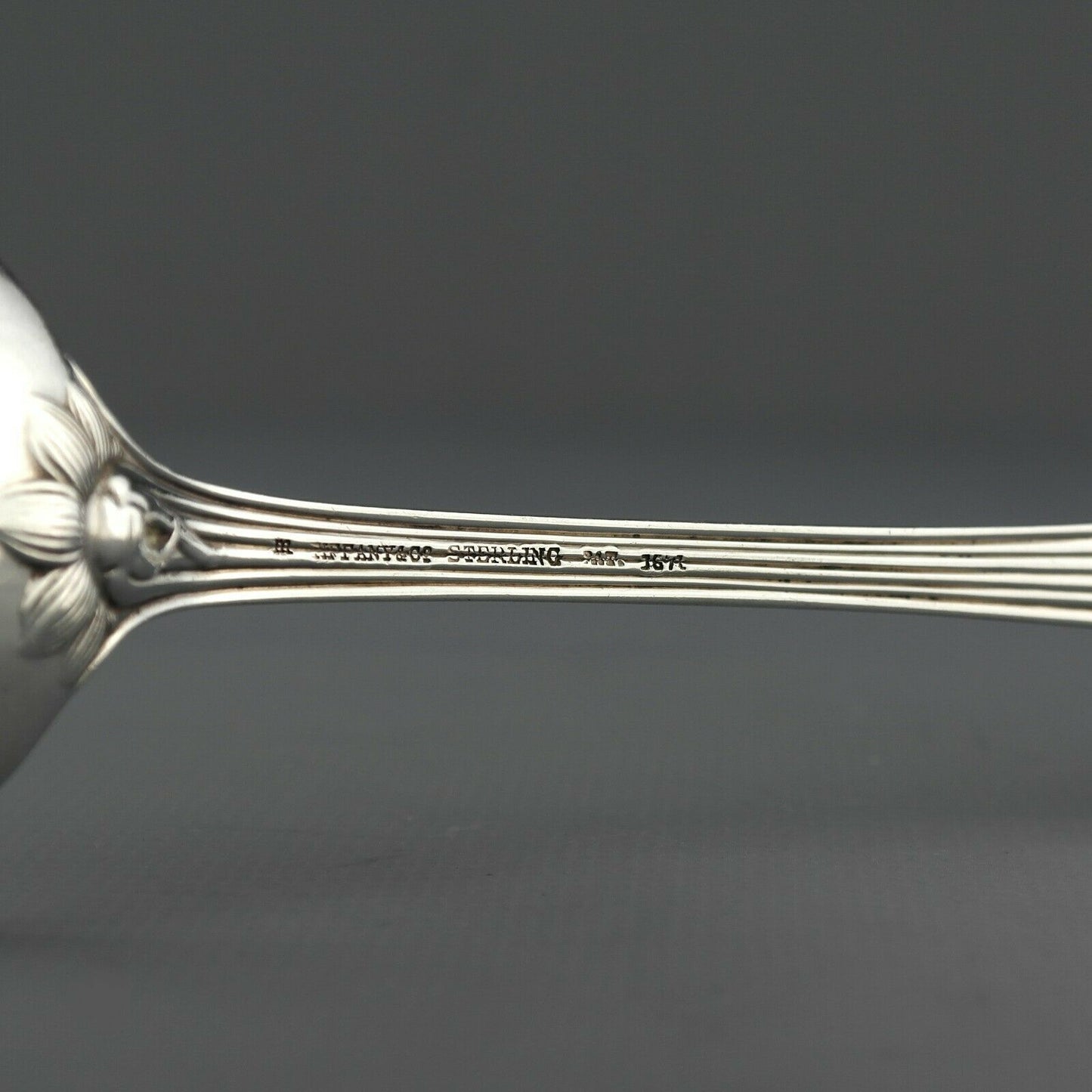 Antique Tiffany Co Japanese Pattern Sterling Silver Large Serving Spoon 8.75" #2