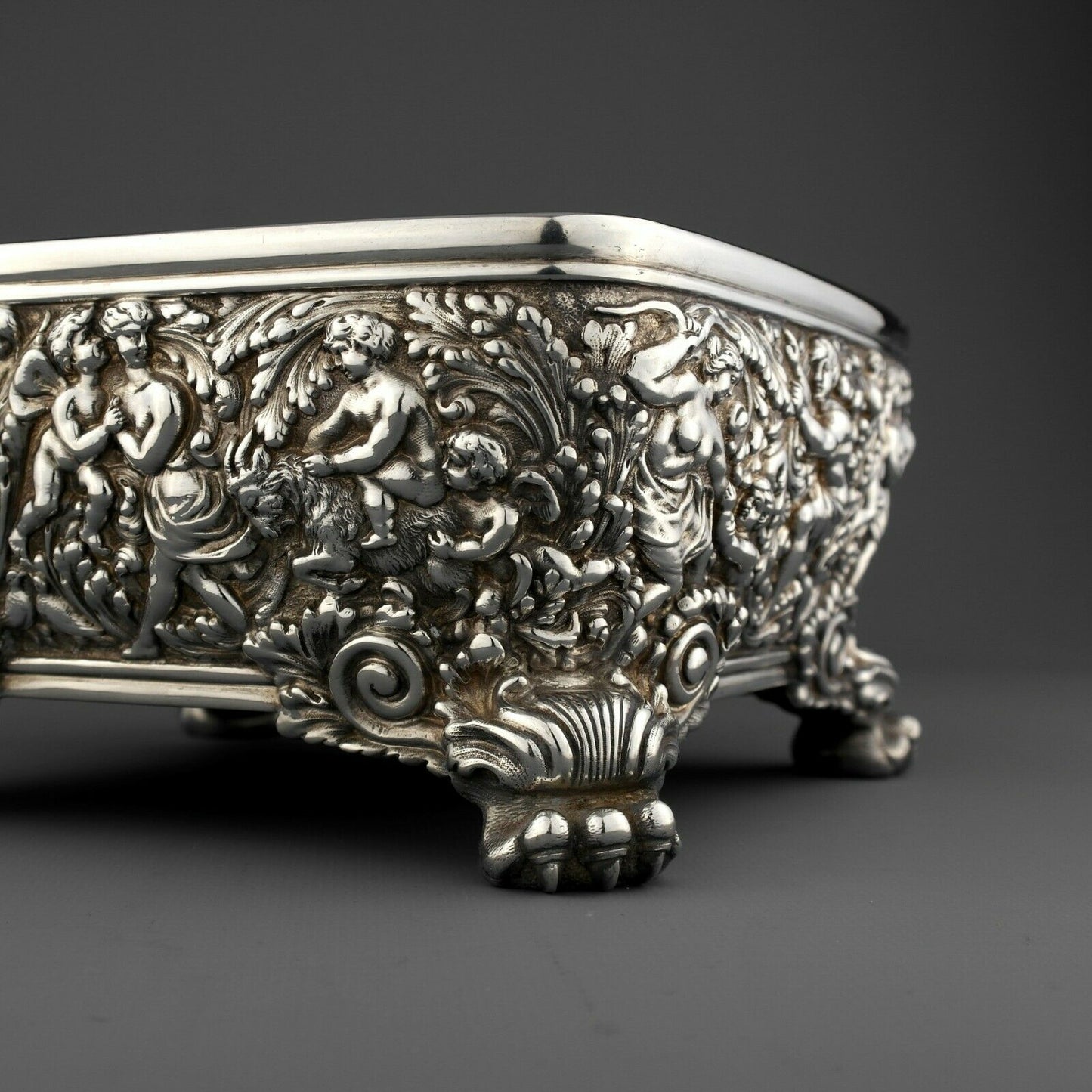 Ornate Antique Tiffany Solid Sterling Silver Bowl. Olympian Pattern. Circa 1880.