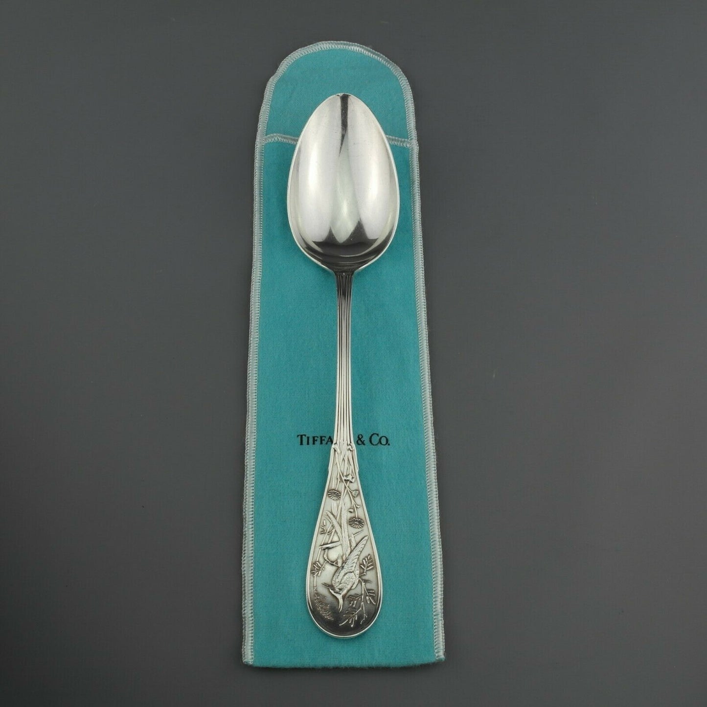 Antique Tiffany Co Japanese Pattern Sterling Silver Large Serving Spoon 8.75" #1